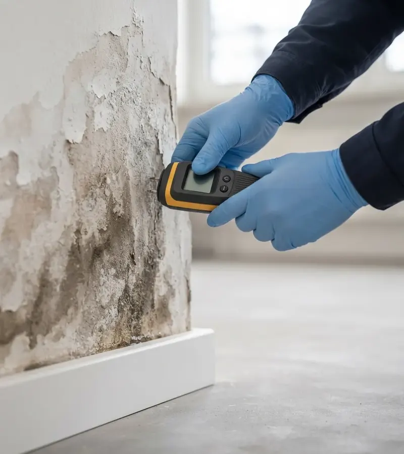 Muro con umidità di risalita e distacco dell'intonaco a Latina